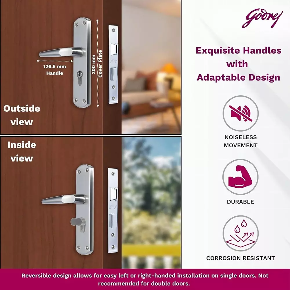 Godrej Door Handle Set 2C EM 01 Satin Steel 200 mm, 7751