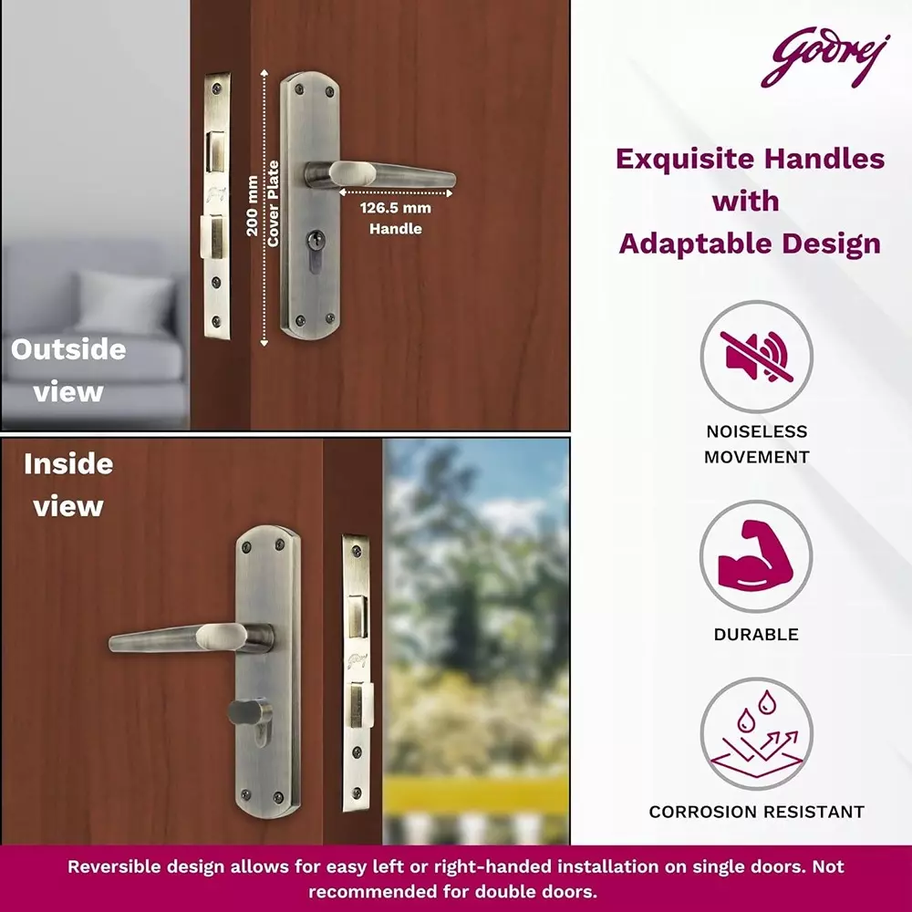 Godrej Door Handle Set 1CK EM 01 Antique Brass 200 mm, 7752