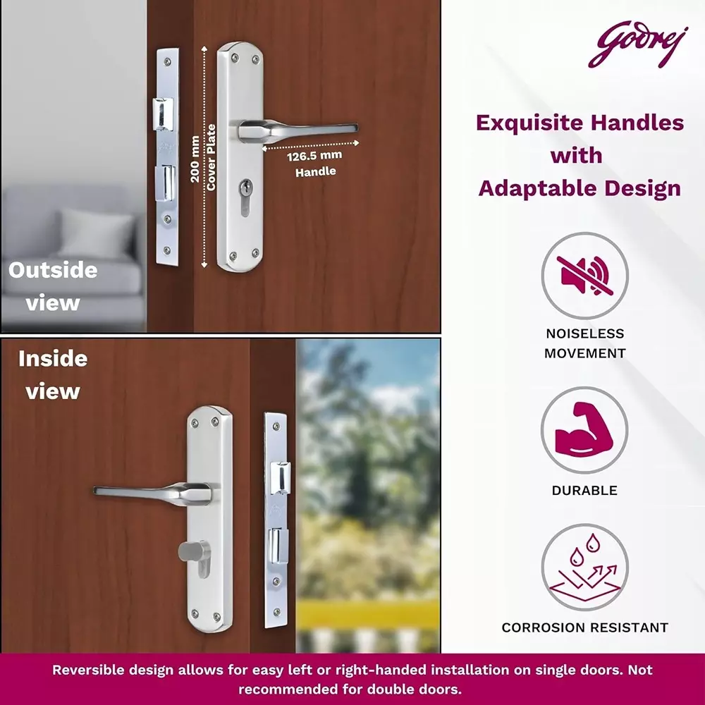 Godrej Door Handle Set 1CK EM 02 Satin Steel 200 mm, 7694