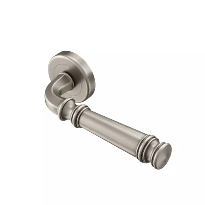 Ebco Mortise Door Handle Brass Zen On Rose 6 Brushed Nickel Finish and ⌀50 mm Keyhole, MDHBZ-KH50-R6-NB