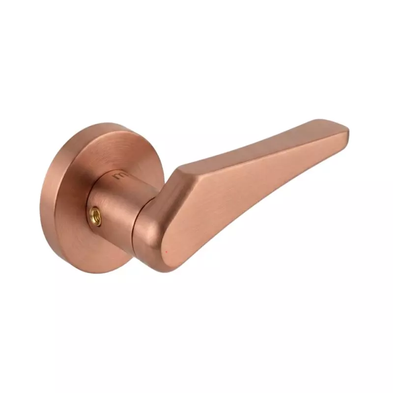 Hafele Left or Right Lever Door Handle Brass On Square Rose With Euro Profile Cylinder Escutcheon Rose Gold PVD Finish, 900.78.949