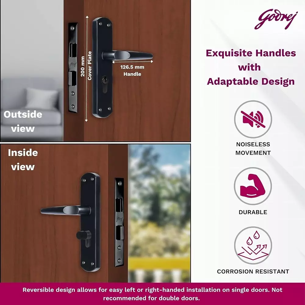 Godrej Door Handle Set 2C EM 01 Matte Black 200 mm, 7755