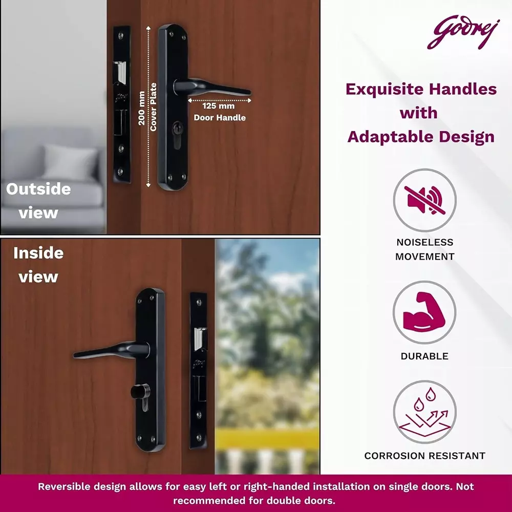 Godrej Door Handle Set 1CK EM 02 Matte Black 200 mm, 7698