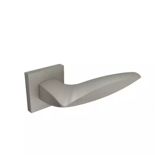Hafele Left or Right Lever Door Handle Brass On Square Rose With Euro Profile Cylinder Escutcheon Nickel Matt Finish, 900.99.370
