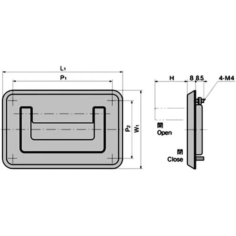 TAKIGEN Spring Loaded Handle ABS Alloy 78x51 mm (W1xW2), AP-87-2