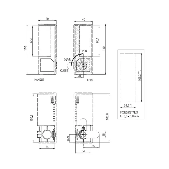 Ebco Secutek Steel Cabinet Handle Without Lock Set Black Finish for Metal Thickness 0.62 to 0.9 mm, P-SH1