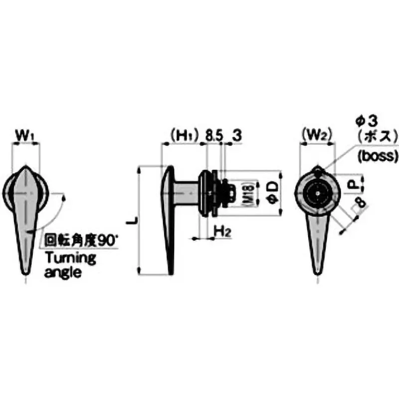 TAKIGEN Line Handle Type 2 Zinc Alloy Chrome Plating, A-16-2