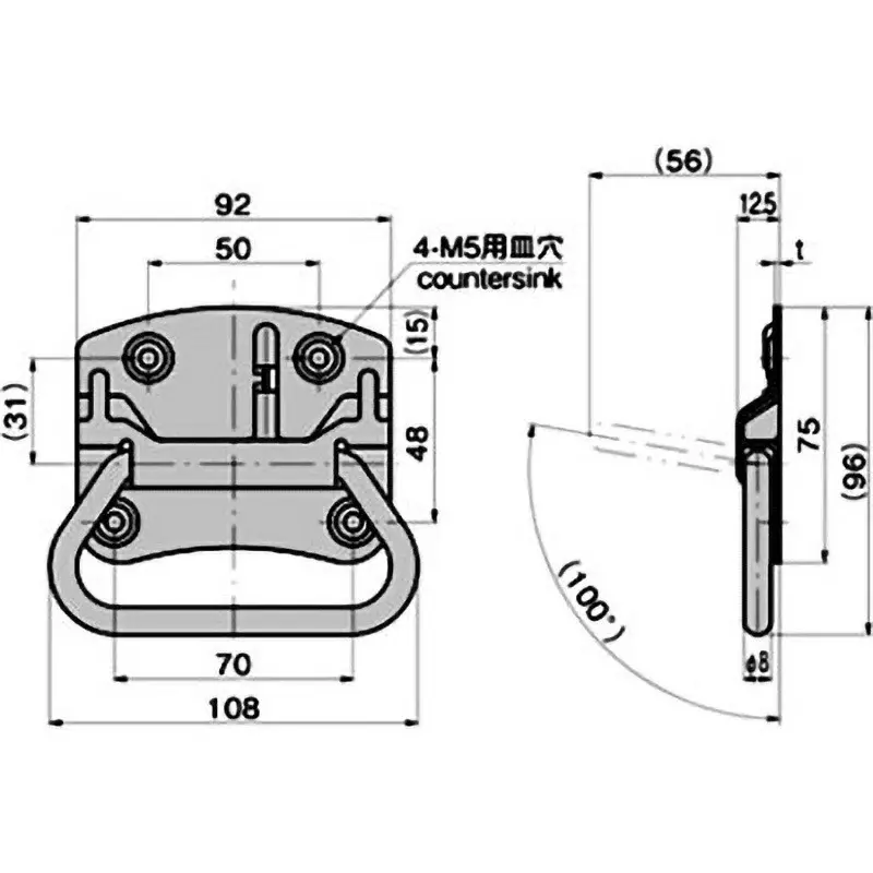 TAKIGEN Trunk Handle Zinc Plating Chromate Treatment with Spring, A-175-2