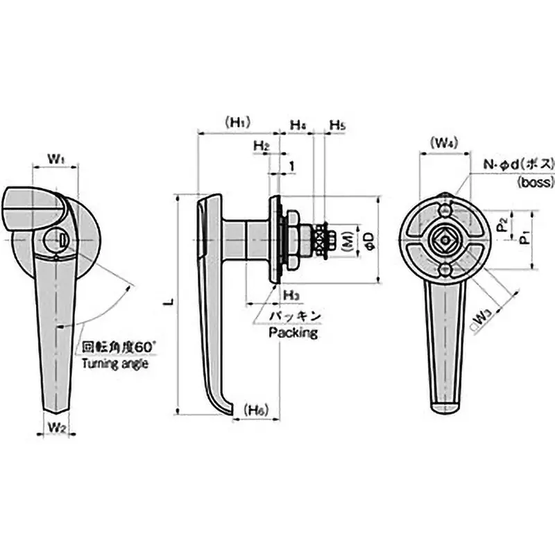 TAKIGEN Waterproof Handle Zinc Alloy (ZDC) 24x14 mm (W1xW2), A-140-2-2 N7