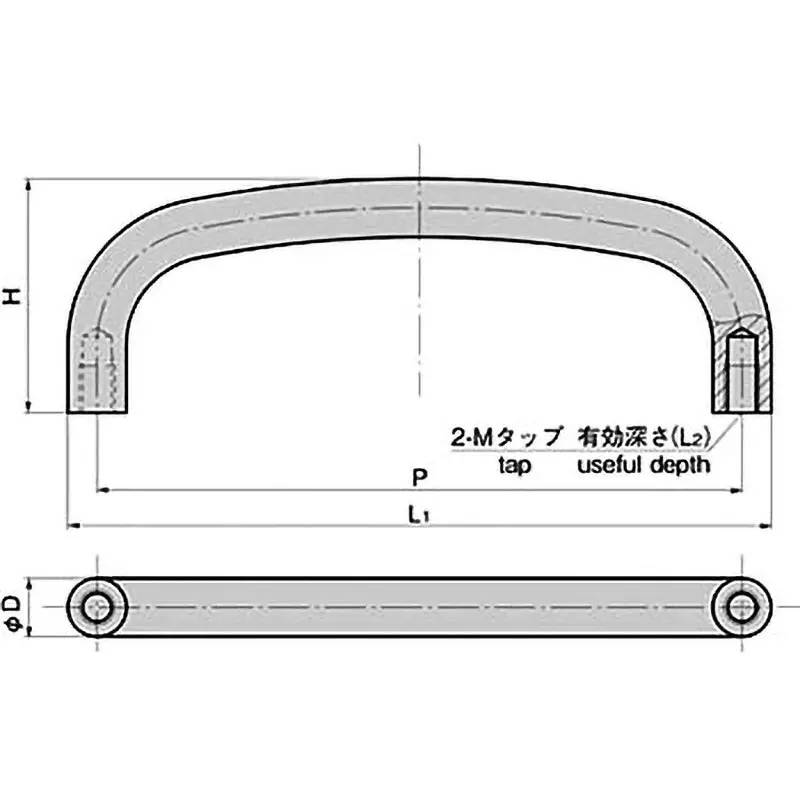 TAKIGEN Stainless Steel Handle (P = 60), A-1042-C-8R