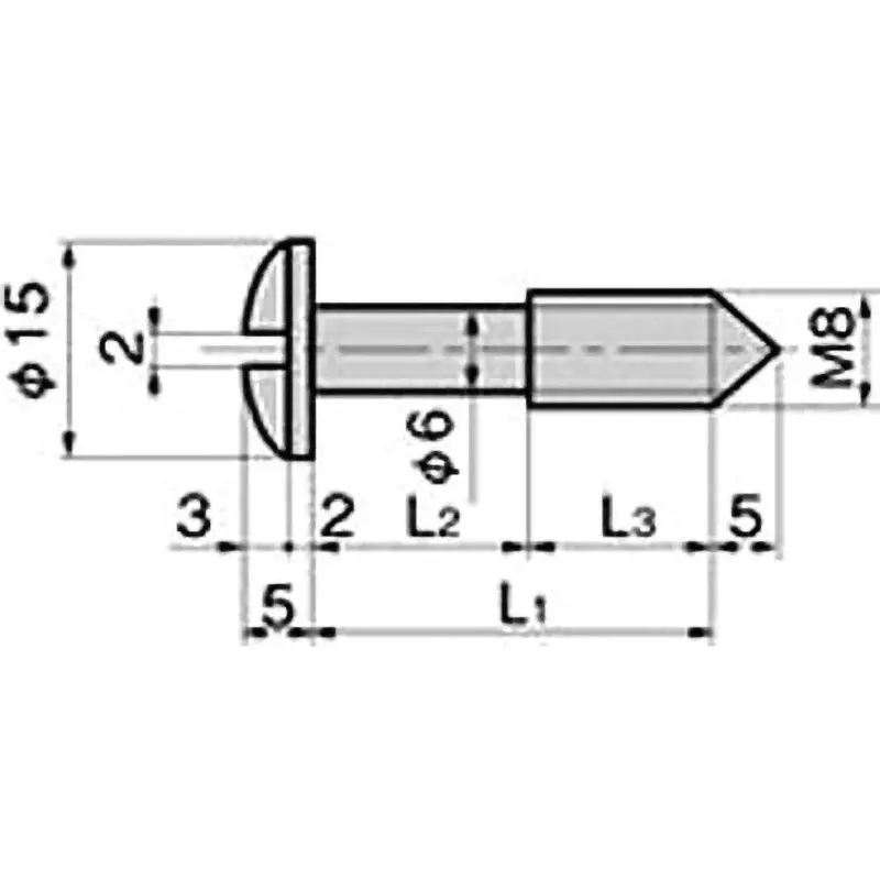 TAKIGEN Slotted Push Screw (Under Neck L1 = 30 Thread L3 = 14) Free-Cutting Brass Bar, C-281-M8-3
