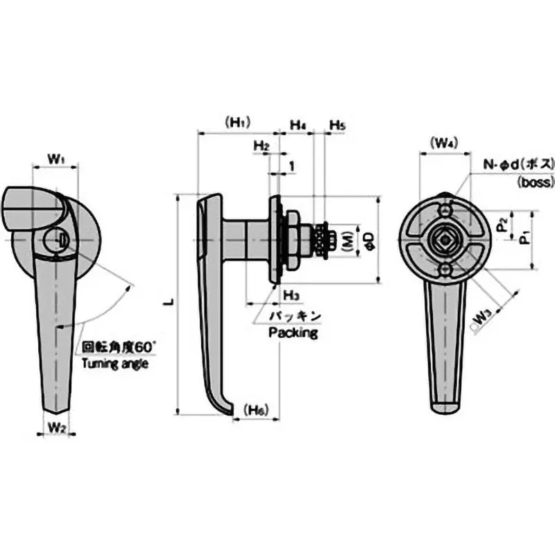 TAKIGEN Waterproof Handle Zinc Alloy (ZDC) 20x13 mm (W1xW2), A-140-4-1(TAK60)