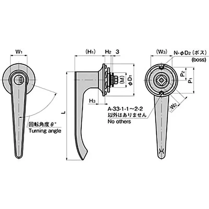 TAKIGEN Cannon Type Handle Zinc Alloy (ZDC) 25x10 mm (W1xW2), A-33-1-1(TAK60)