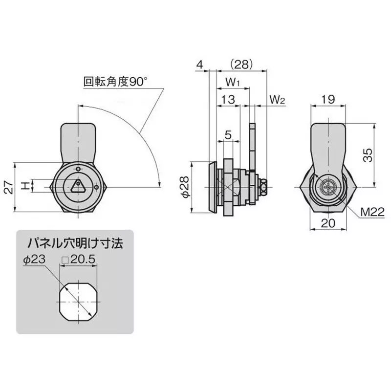 TAKIGEN Bit Lock Zinc Alloy Chrome Plating 18x3.2 mm (W1xW2), C-320-A-7