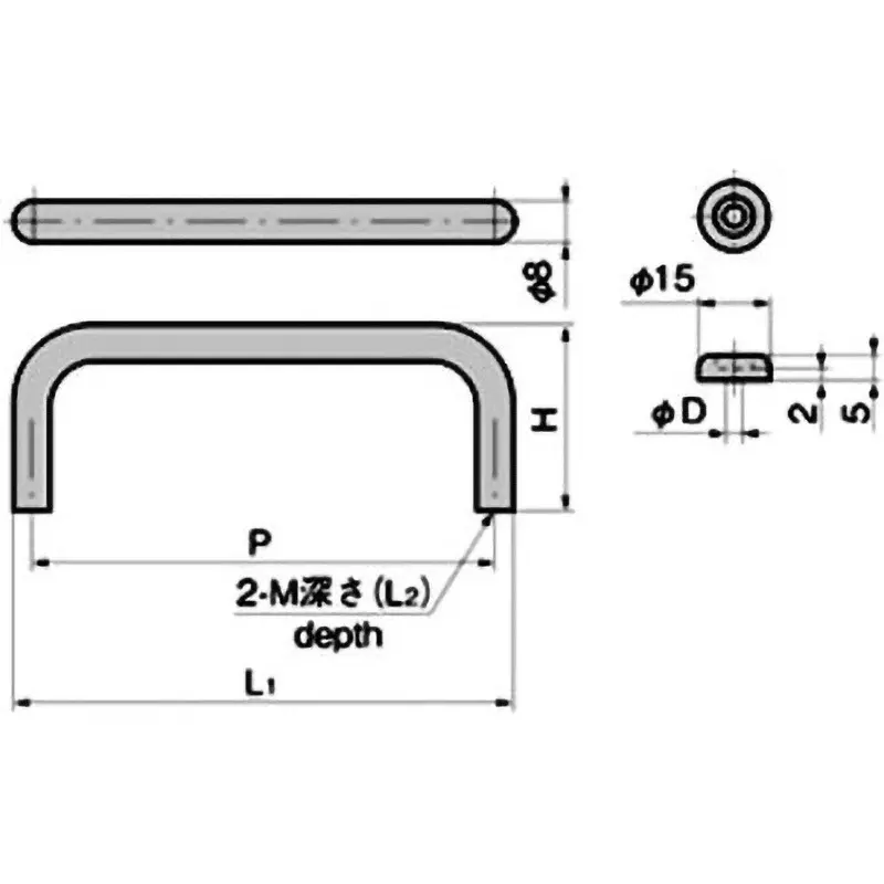 TAKIGEN Stainless Steel Round Bar Handle Type 3, A-1076-2