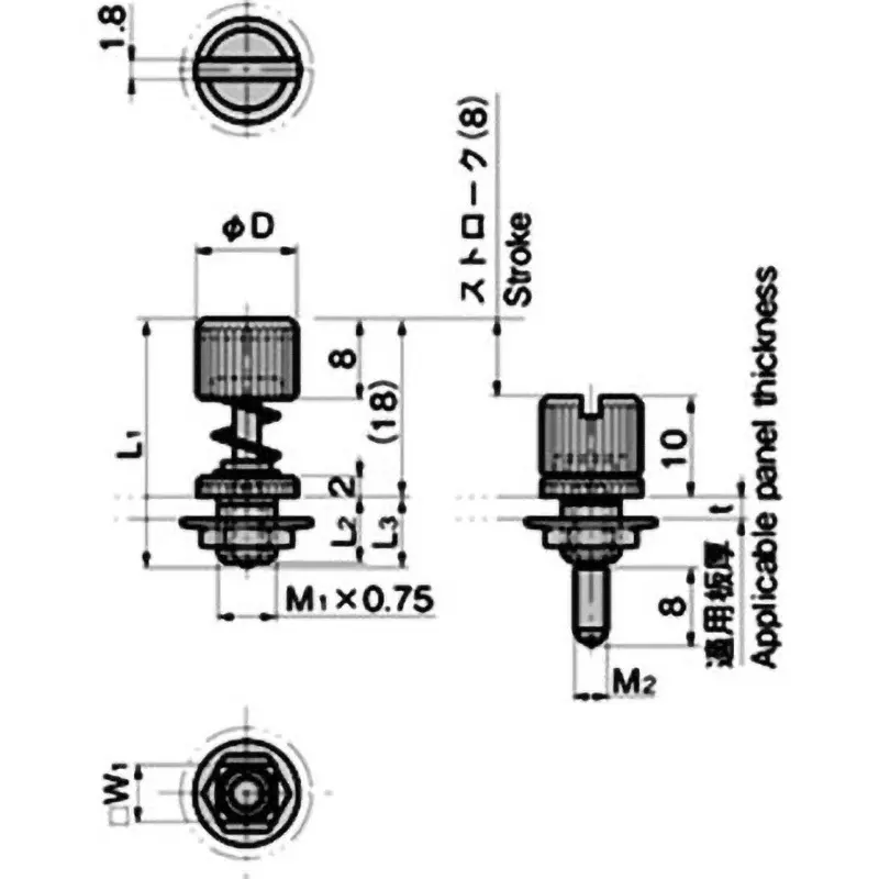 TAKIGEN Knurled Knob with Spring (Thread M4), A-1039-2(M4)