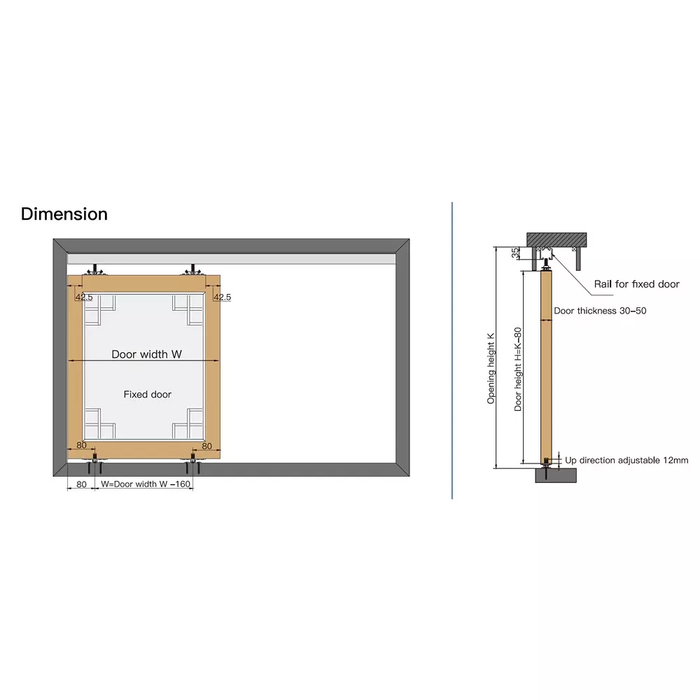 Ebco Fixed Door Bracket Kit Wood Type Zinc White Finish and 53 cm to 1.2 m Width for Sliding Partition System, SPS-FDBW1