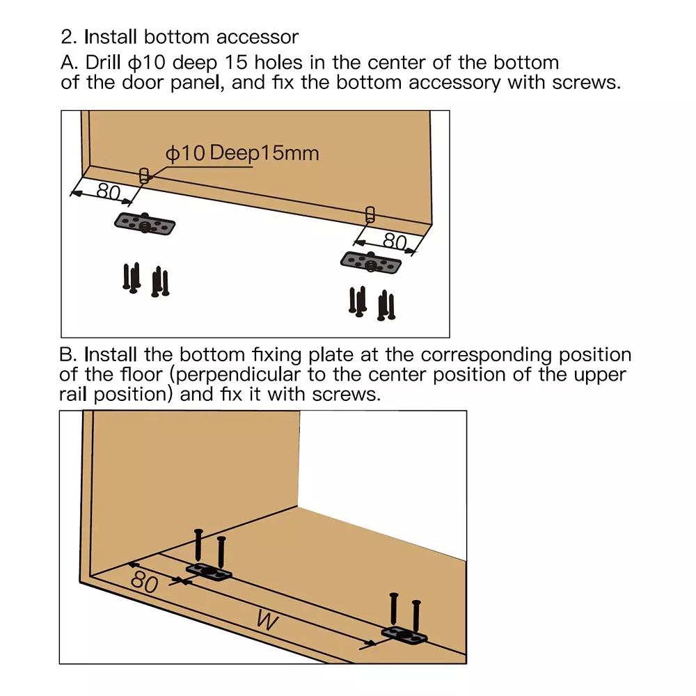 Ebco Fixed Door Bracket Kit Wood Type Zinc White Finish and 53 cm to 1.2 m Width for Sliding Partition System, SPS-FDBW1