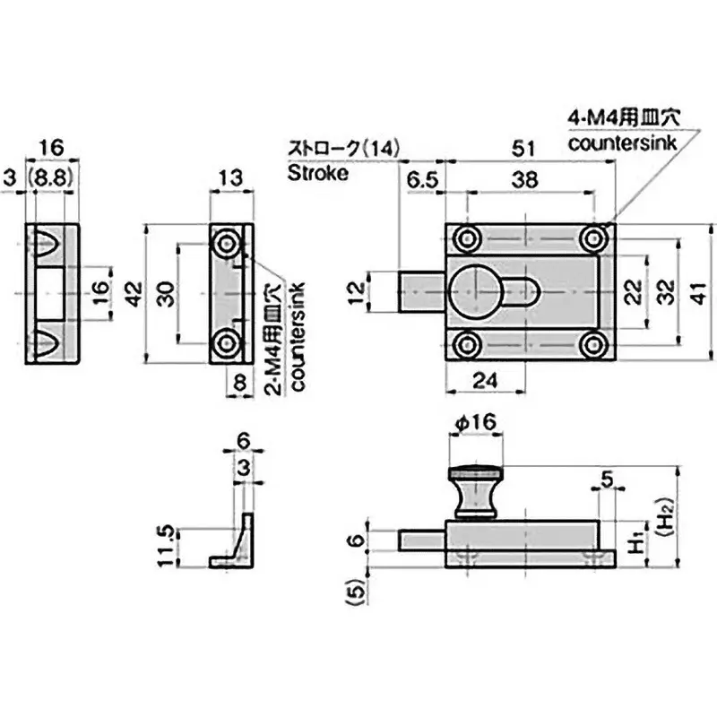 TAKIGEN Square Latch Zinc Die Casting Chrome Plate, C-36-Z