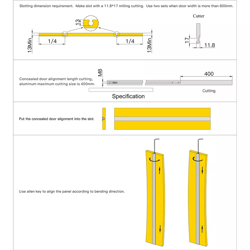 Ebco Door Stiffener Concealed Anodised Gold Finish and Size 240 cm for 18 mm Door Thickness, DSTF3-24