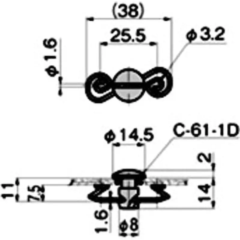 TAKIGEN Fastener Slot Type Chrome Plating with E Type Retaining Ring, C-61-1B