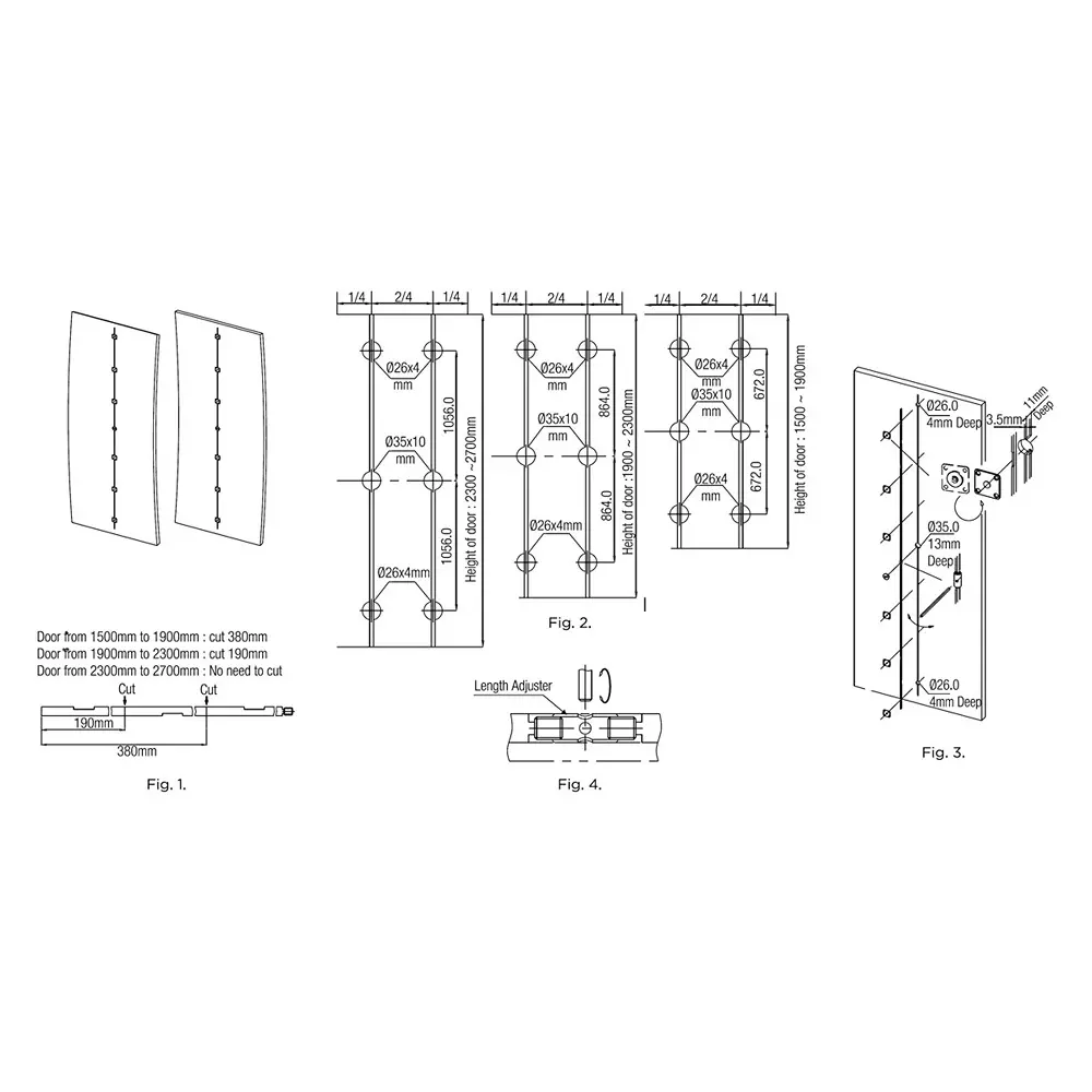 Ebco Door Stiffener Aluminium Finish and Size 201 cm for 15 mm Minimum Door Thickness, DSTF1 (Set of 10)
