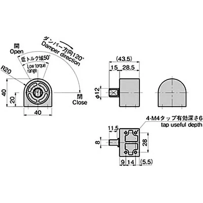 TAKIGEN Rotary Damper Zinc Plating Chromate Treatment, B-887-40K-R