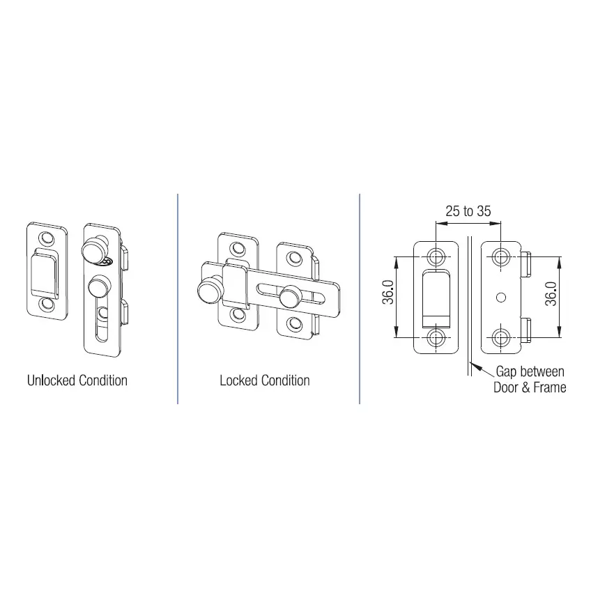 Ebco Door Latch Electro Polished Finish Stainless Steel 304 Body, DL1 (Set of 2)