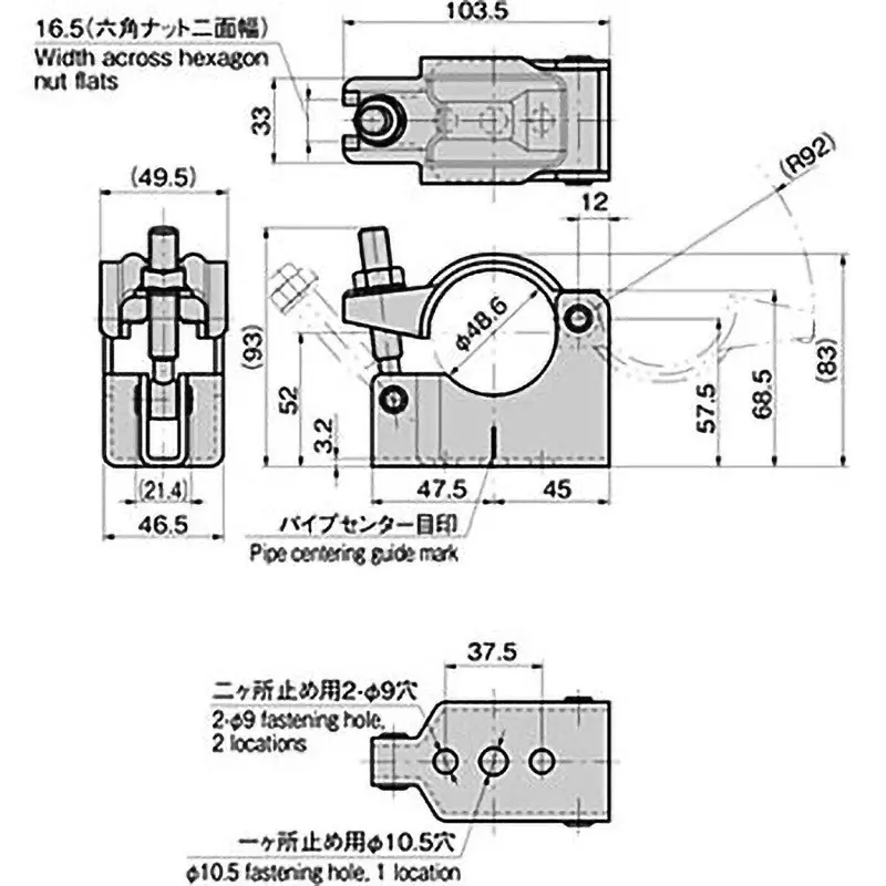 TAKIGEN Clamping Pipe Catch High Tensile Steel KSG Plating, C-486-BN