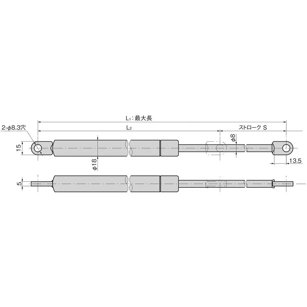 TAKIGEN Gas Damper 147 mm Stroke 209 g, B-489-1-3
