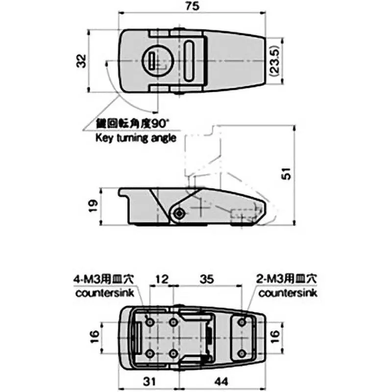 TAKIGEN Soft Fastener with Key (Painted), C-413-3-Black