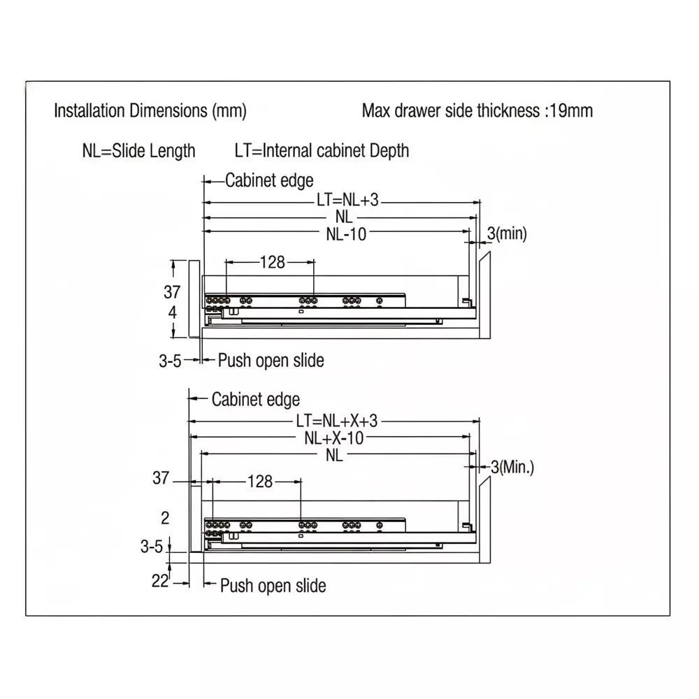 Ebco Concealed Drawer Slide Slim 2 Push Open (With Facia Bracket) Zinc Plated White Finish, Size 300 mm, Load 35 Kg, CDSS230-PO (Set of 2)
