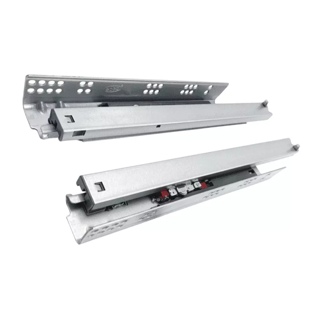 Ebco Concealed Drawer Slide Slim 2 Push Open (With Facia Bracket) Zinc Plated White Finish, Load 35 Kg (Set of 2)