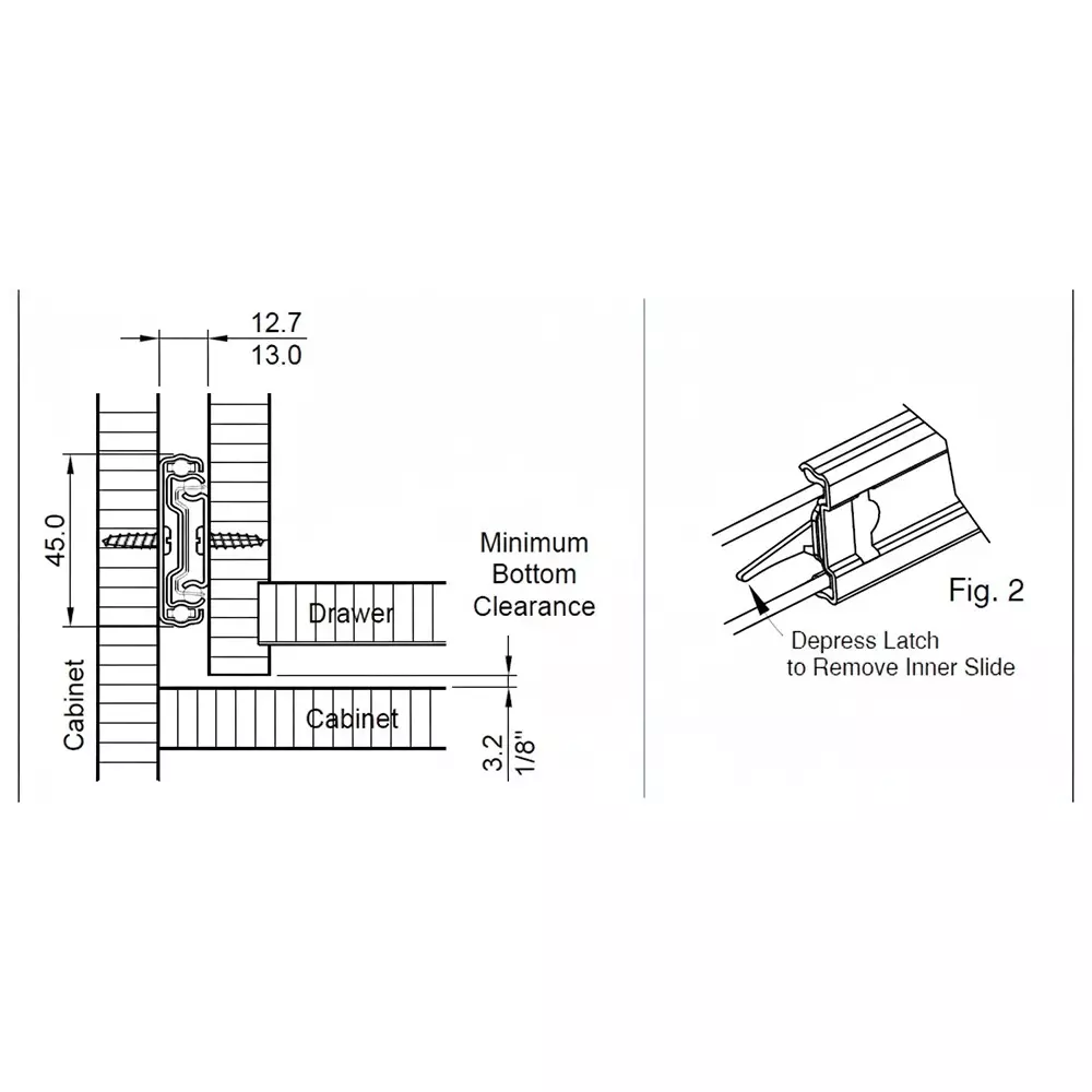 Ebco Stainless Steel 304 Drawer Slide Sleek Telescopic Primary Series SS Finish, Size 400 mm, Load 35 Kg, Height 45 mm, STDS1-40-35SS-SC (Set of 2)