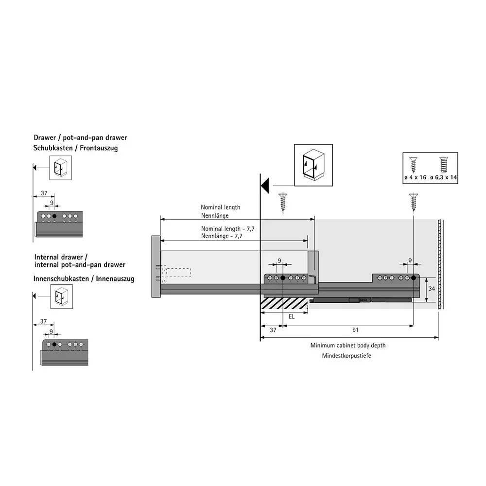 Hettich Concealed Runner Quadro 25 470 mm Left, 9158991