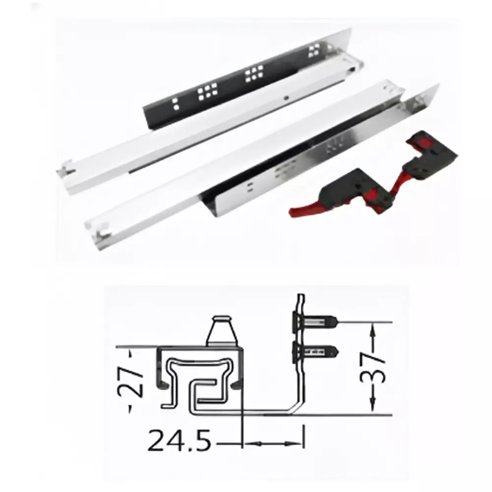 Ebco Concealed Drawer Slide Slim 2 Push Open (With Facia Bracket) Zinc Plated White Finish, Size 350 mm, Load 35 Kg, CDSS235-PO (Set of 2)