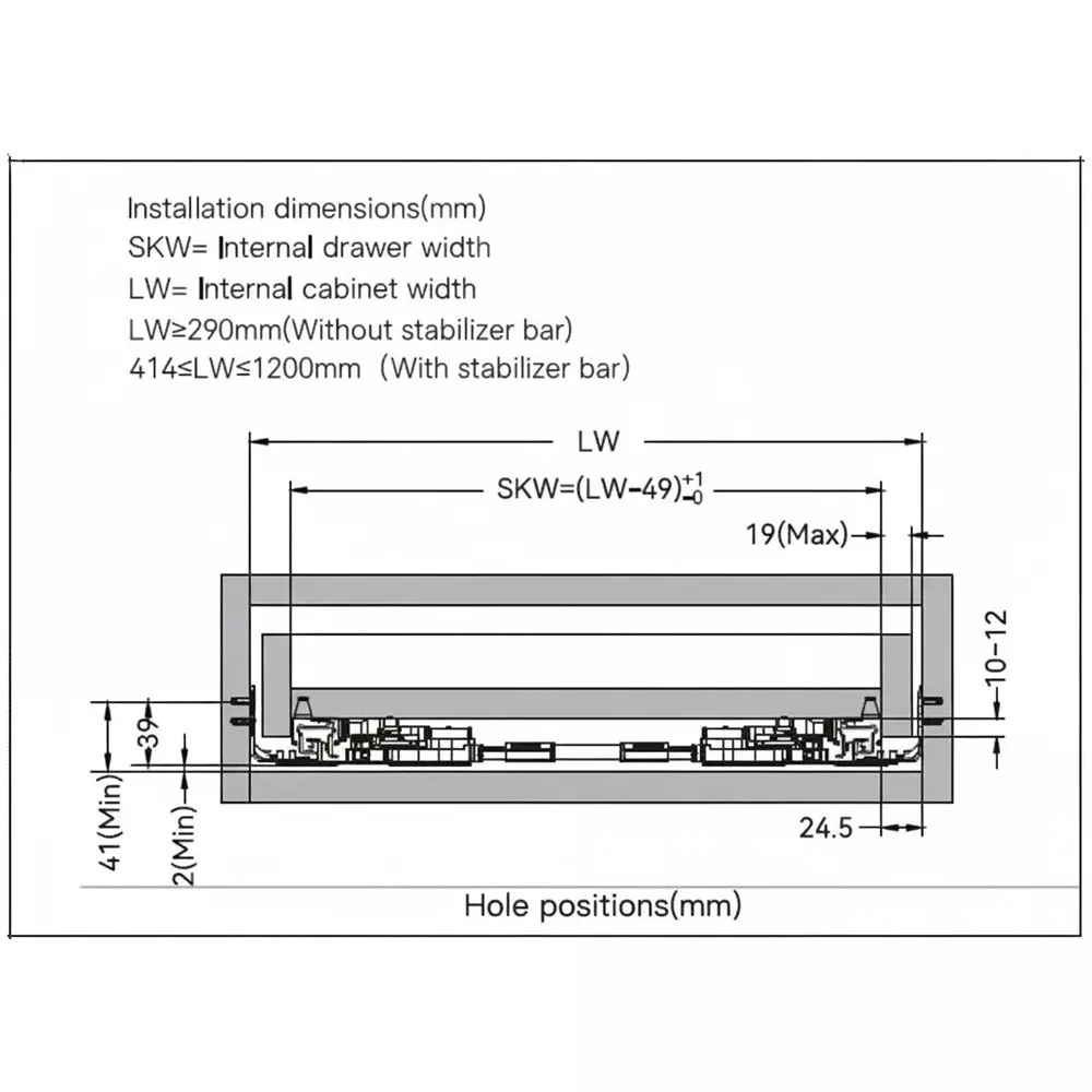 Ebco Concealed Drawer Slide Slim 2 Smart Push (With Facia Bracket) Zinc Plated White Finish, Size 400 mm, Load 35 Kg, CDSS240-SP (Set of 2)