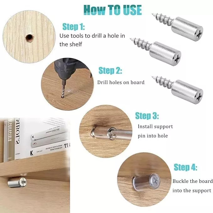 GATI EXPORTS Shelf Support Pegs with Anti-Slip Silicone Sleeves, Metal Cabinet Pins 25.5 mm White and Silver (Pack of 10)