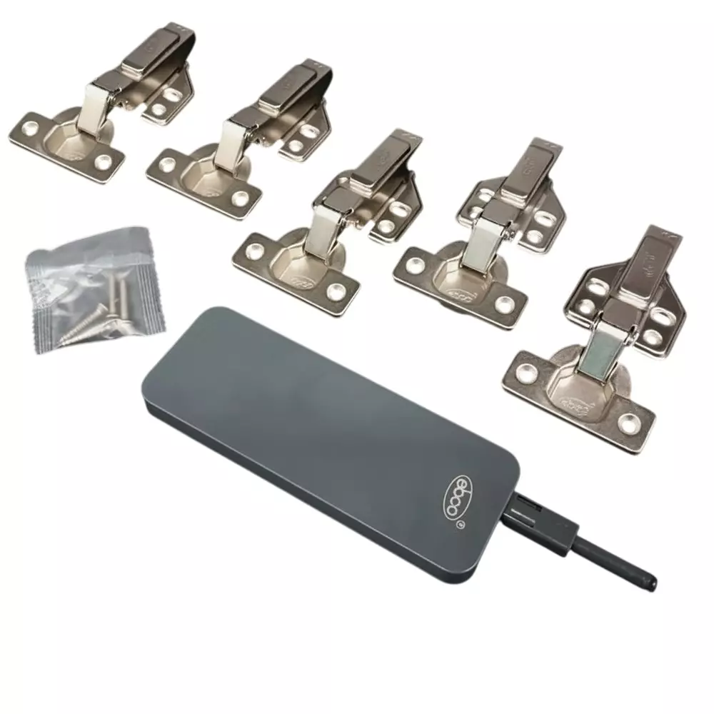 Ebco Smart Push Soft Close Fitting Including 5 Click On Hinges Half Overlay Size Heavy, Grey Finish, SPO2-SC5