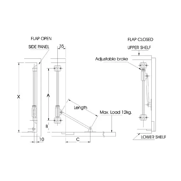Ebco Flap Stay Brown Finish, Size Large 230 mm and 12 Kg Load Capacity, FPS2 (Set of 2)