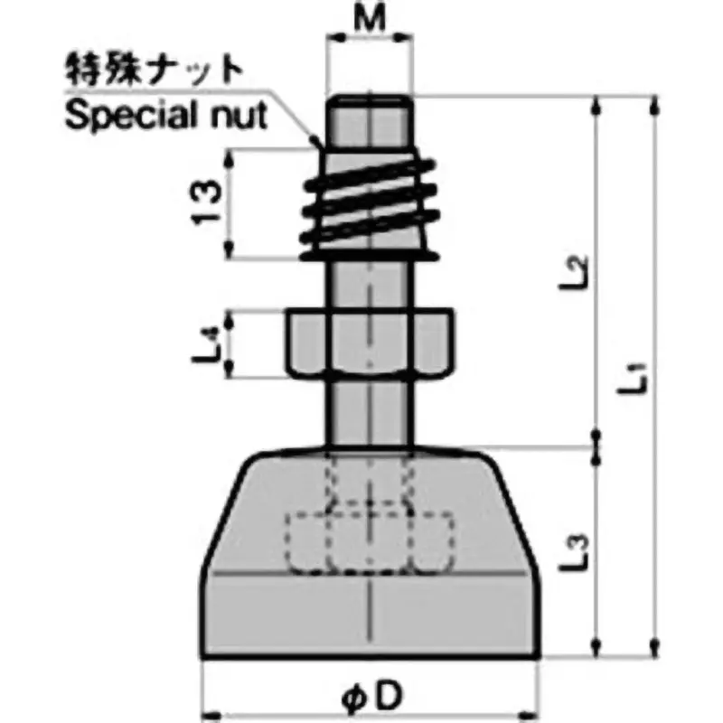 TAKIGEN Elastomer Level Adjuster Stainless Steel Bar (SUS304) & Elastomer Resin (TPE), KC-1288-2-50