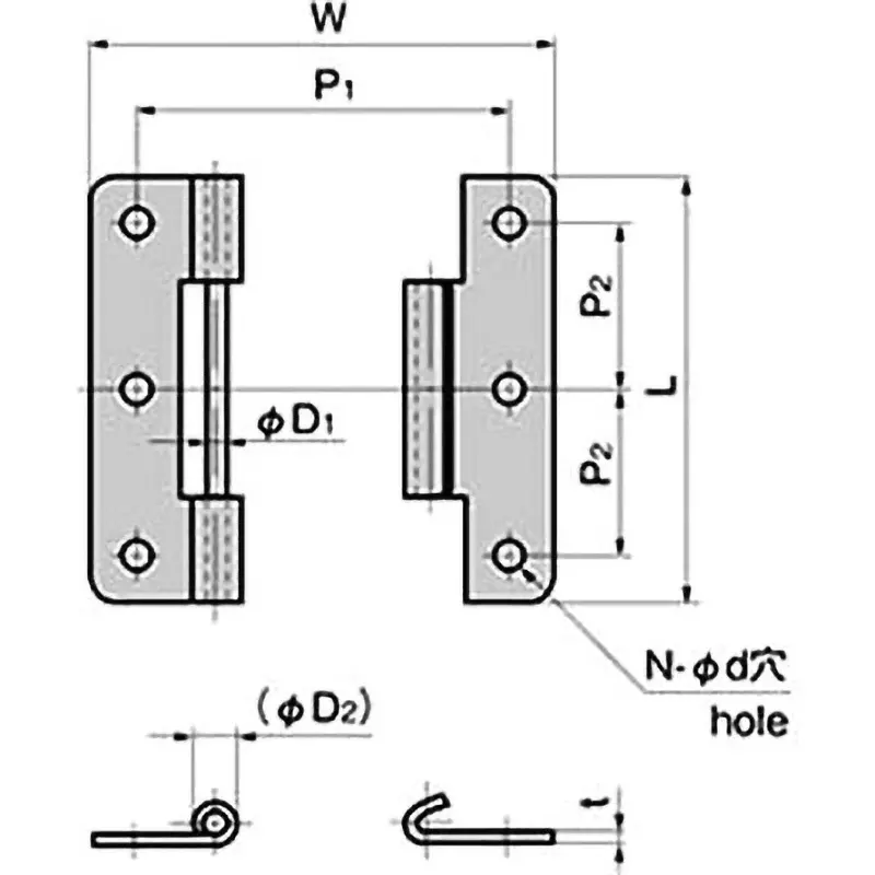 TAKIGEN Stainless Center Hinge (L36 X W32) Stainless Steel (SUS304), B-1006-4