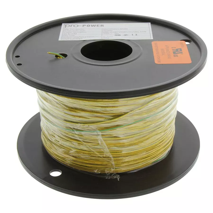 MULTICOMP PRO Hook Up Wire HOOK-UP WIRE, 24AWG, YEL/GRN, 305M, 300V, PP002323