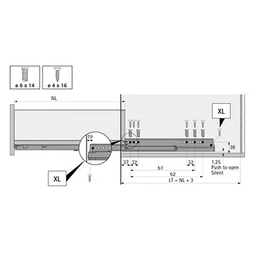 Hettich Drawer Side Profile (Right) for AvanTech YOU: NL 500 mm 40 Kg Load Capacity, 187 mm Height, 9255055