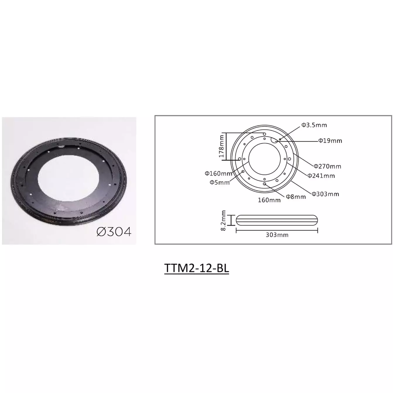 Ebco Turn Table Mechanism 2 Black Finish, Size 12 inch (304 mm) for Turning Tables or Swivel Units, TTM2-12