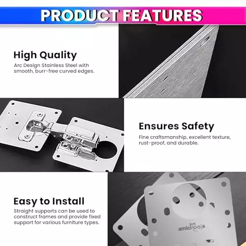 amicitools-hinge-repair-plate-stainless-steel-9-x-9-cm-with-mounting-screws-for-furniture-shelves-cabinet-protection-pack-of-4