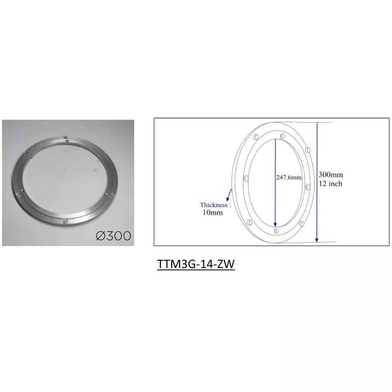 Ebco Turn Table Mechanism 3 Glass Zinc White Finish for Turning Tables or Swivel Units, TTM3G-14