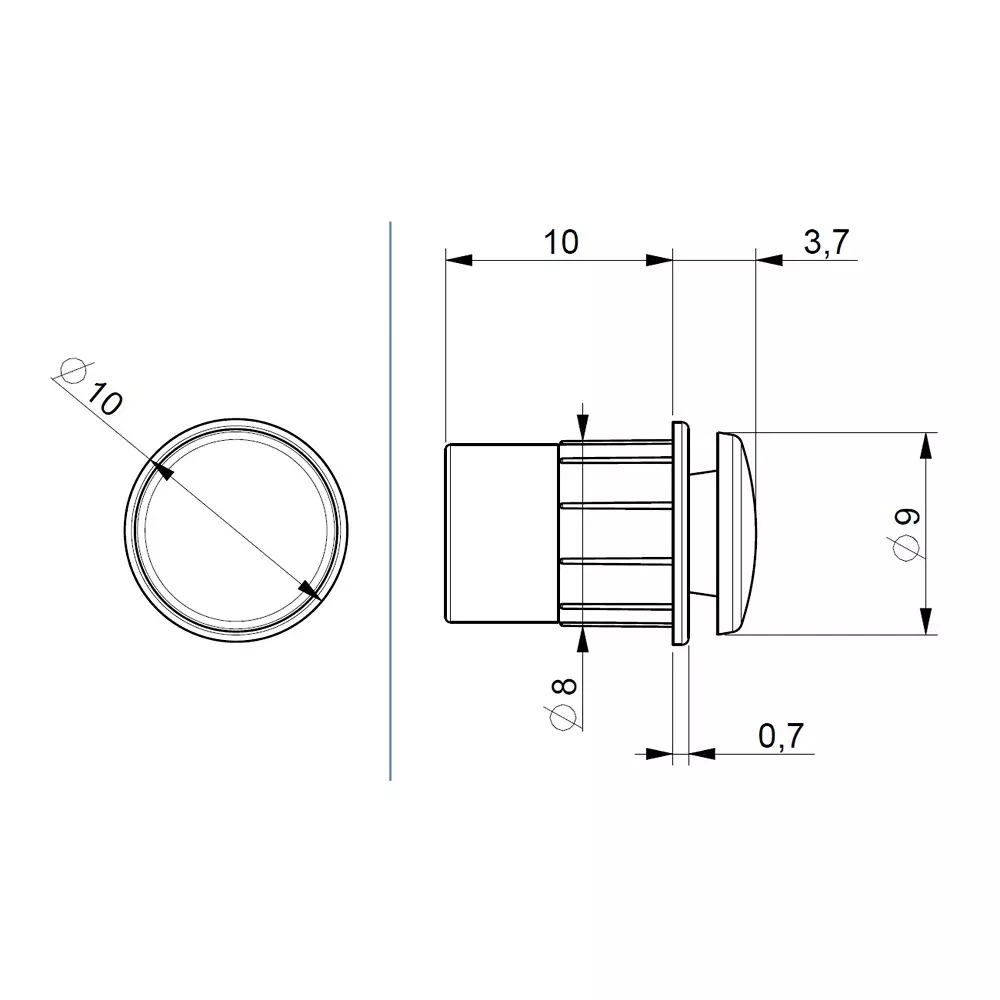 Ebco Cabinet Door Buffer Grey Finish, Size Ø 8 X 37 mm for Furniture, CDB3