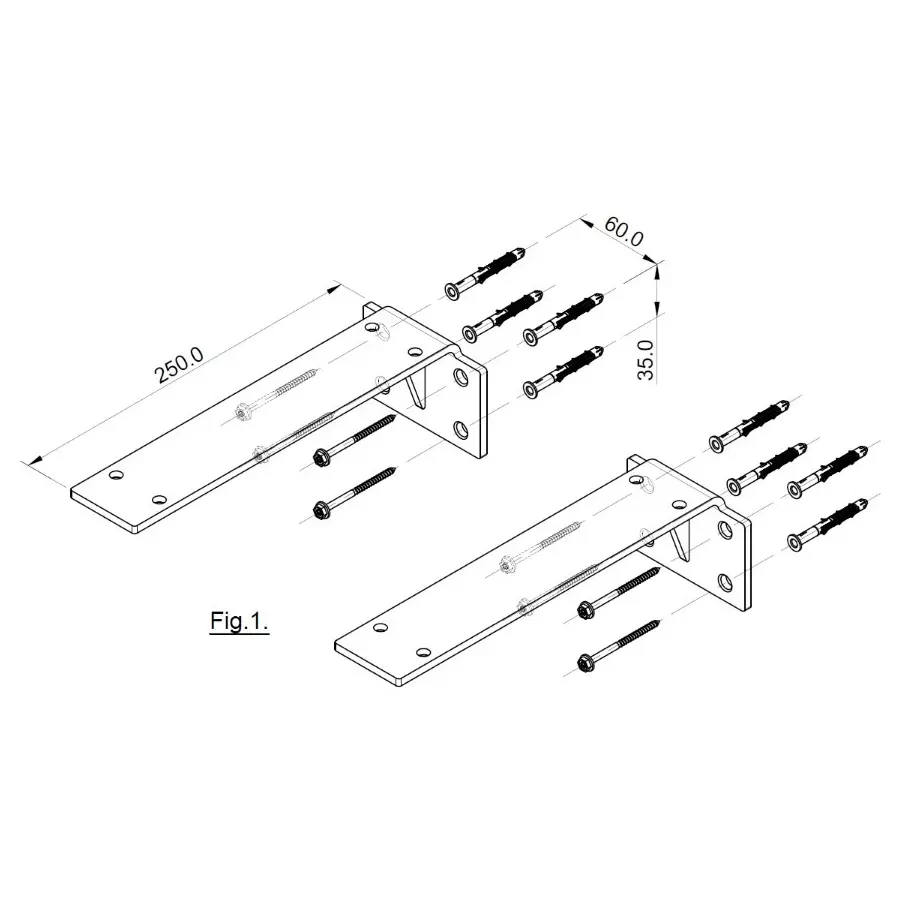 Ebco Cabinet Support Black Finish, Size 285x100x60 mm, HDCS1 (Set of 2)