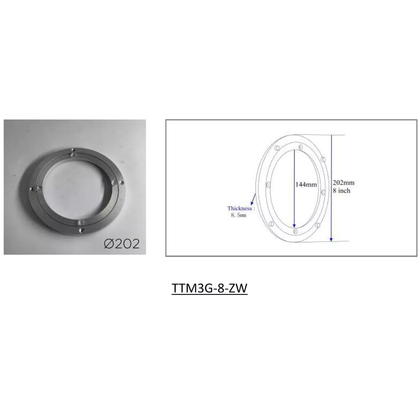 Ebco Turn Table Mechanism 3 Glass Zinc White Finish for Turning Tables or Swivel Units, TTM3G-8